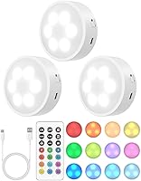 Vista 1 de Luces de disco con control remoto, 13 colores RGB LED para debajo del gabinete, luces de gabinete recargables con batería, luces de grifo, luces