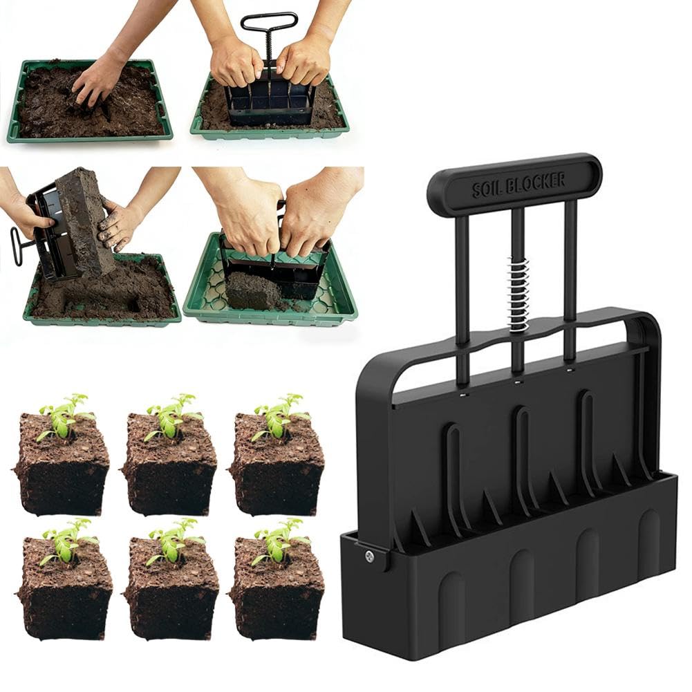 Soil Blocker for Seed Starting Soil Blocker with Comfortable Handle Seed 4 Cell Handlheld Block Maker,Handheld SoilBlocking Tool For Seeds Starting Transplanting Germination,Outdoor Plants