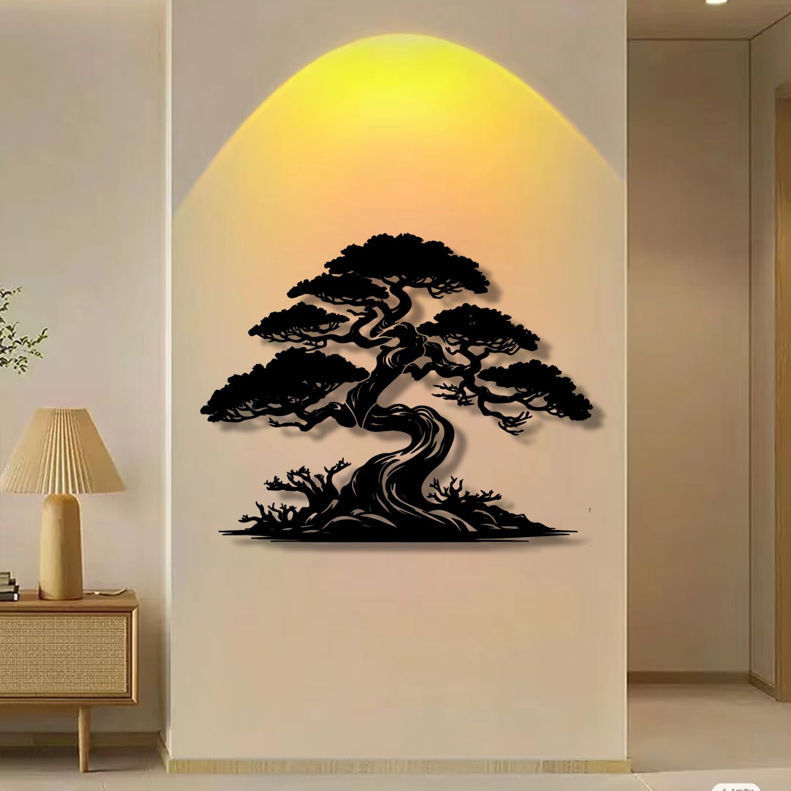 Grande Decorazione murale Astratta in Metallo a Forma di Pino, Bonsai, pianta Ornamentale da Appendere, Regalo per Amanti della Natura (Bianco, 80x63 cm)