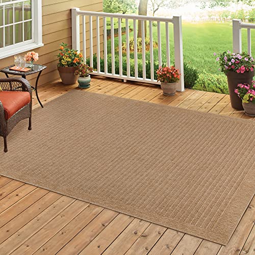 HomebyHome Outdoor Teppich Wetterfest 140 x 200 cm Beige Sisal und Jute Optik - Balkon Teppich Wasserfest Vintage Design Pflegeleicht - Waschbarer Teppich Küche, Garten, Terrasse und Camping