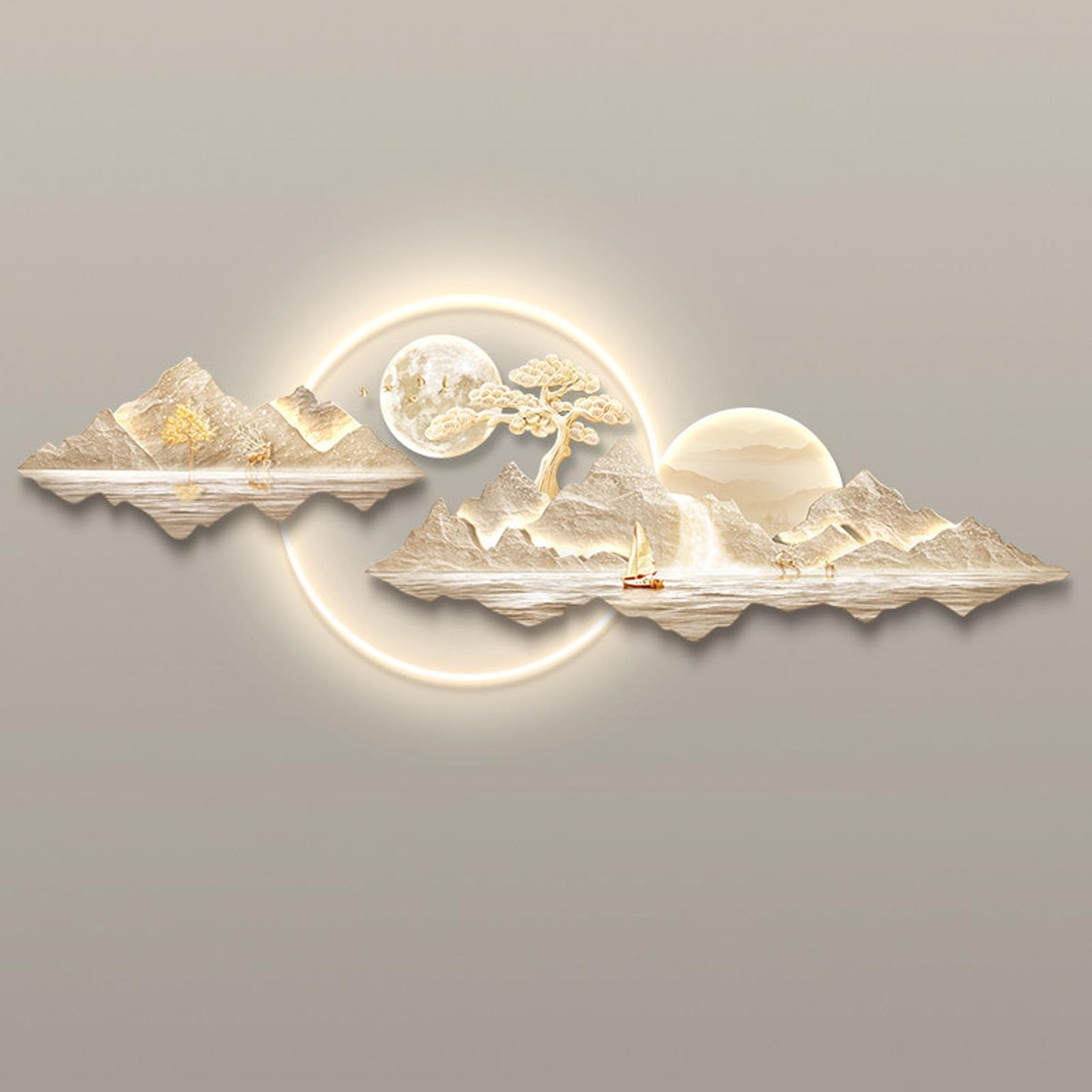 3D-LED-Wandkunst – Luxuriöse Kristallporzellan-Landschaftskunst – Elektrisch betriebene Skulptur – Moderne dekorative Kunst für Wohnzimmer und Hotels (B, 53 x 150 cm / 20,9 x 59,1 Zoll)