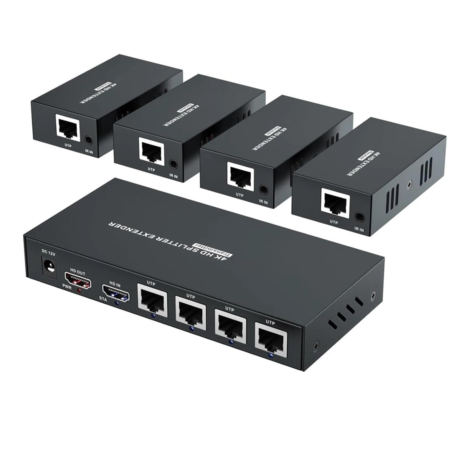 4K 60Hz Extender Splitter 1x4 3D RJ45 60m Ethernet Transmission Over CAT5e/6/7 4 Channel 1 Loop Out