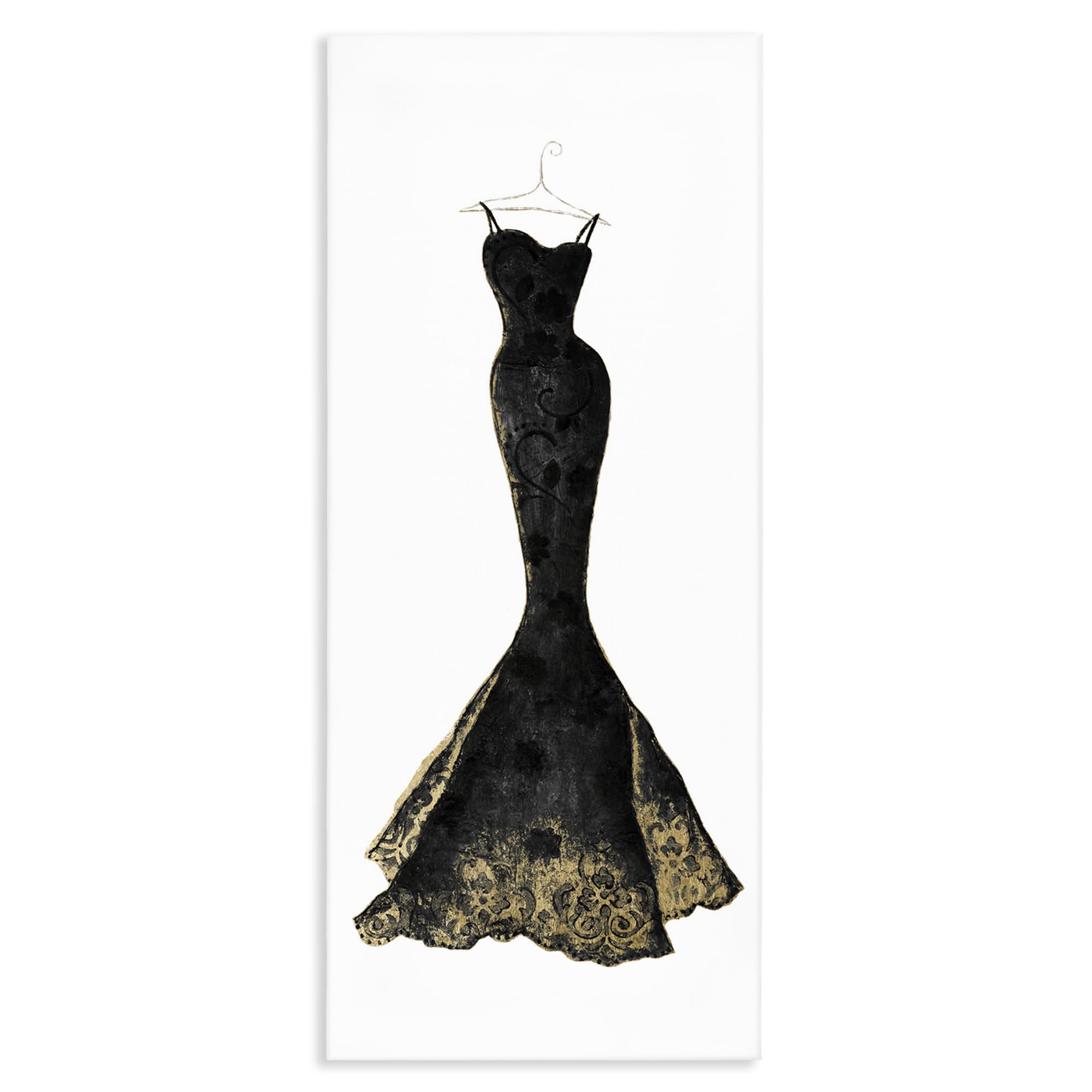 Stupell Industries 'Gilded Black Evening Gown', Canvas Art, 13 x 30 Inches, Easy to Hang and Sturdy, Made in USA, by Janet Tava
