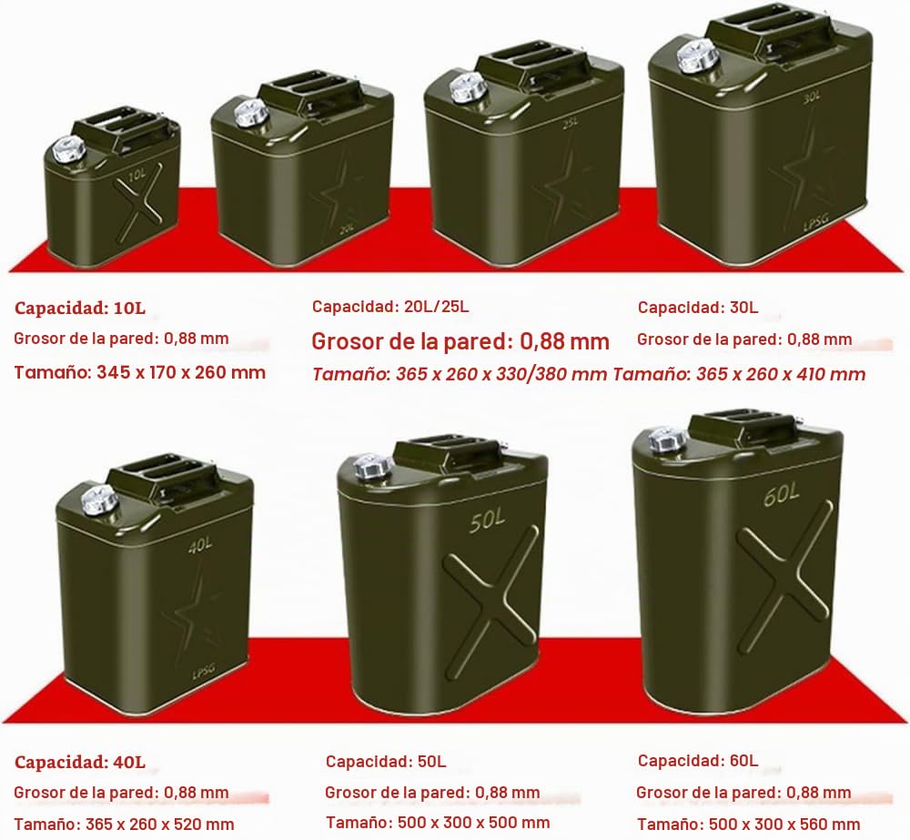 Bidón De Gasolina,Barril De Gasolina De Acero Inoxidable 10L-60L Garrafa Gasolina Deposito Gasoil Lata De Gasolina Y Diésel En Metal Bidón De Combustible De Boquilla-50L