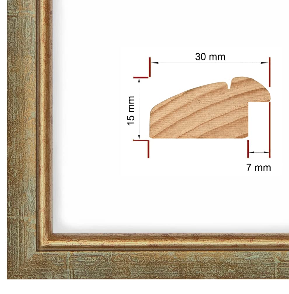 PrimeLuxe Cornice portafoto in legno massiccio, realizzata su misura, 80 x 100 cm, in oro turchese, dimensioni a scelta, con vetro acrilico antiriflesso, cornice per poster, puzzle, collage