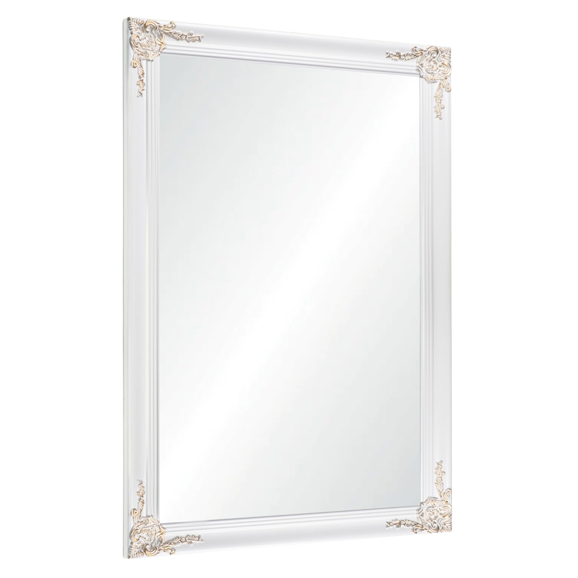 Tanmicoshomy White Vintage Wall Mirror 30 x 40 Inches, Rectangle Wood Framed Baroque Mirror for Bathroom Bedroom and Living Room