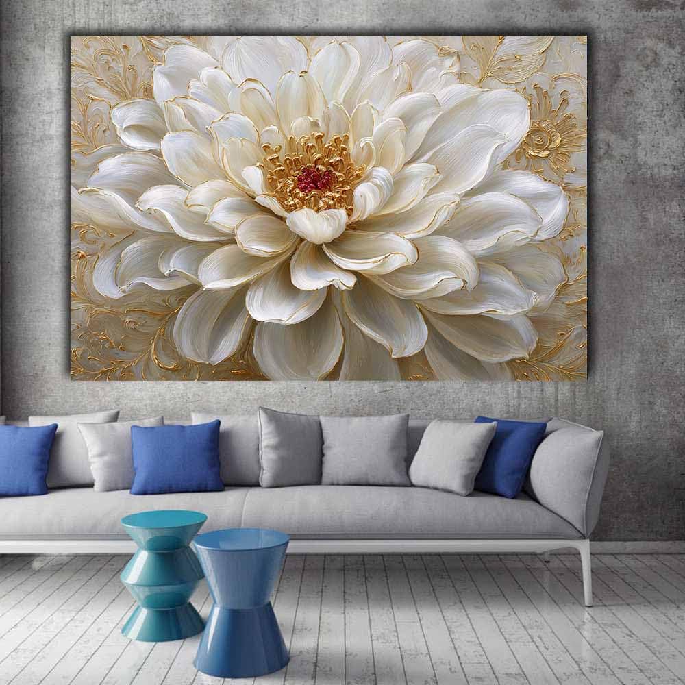 CUDAOO Semplice arte botanica Stampe su Canvas Peonia dai bordi dorati per Camera da Letto Agriturismo Soggiorno Bagno(beige)-60x90cm Incorniciato