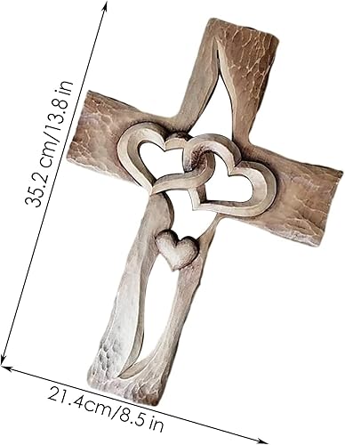 Miniatura 2 de Puxitri Cruz de madera tallada  corazones entrelazados cruz de amor de madera cruz de madera tallada a mano para decoración del hogar sala de estar