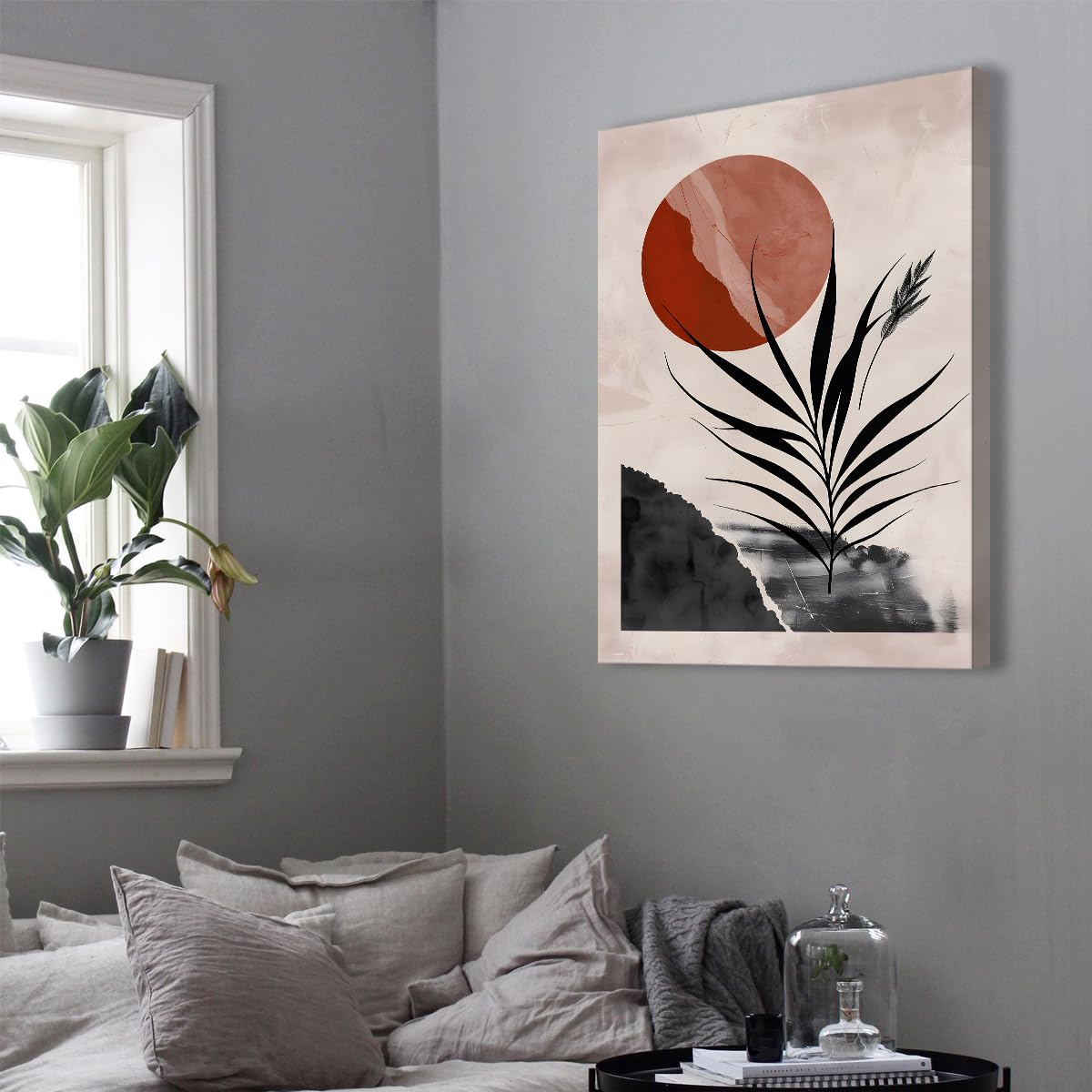 TOANGWALL Abstrakcyjna sztuka ścienna na płótnie i słońcu Czeska Roślina drukuj ścianę minimalistyczny plakat nowoczesna sztuka do wystroju salonu i sypialni 80 x 120 cm