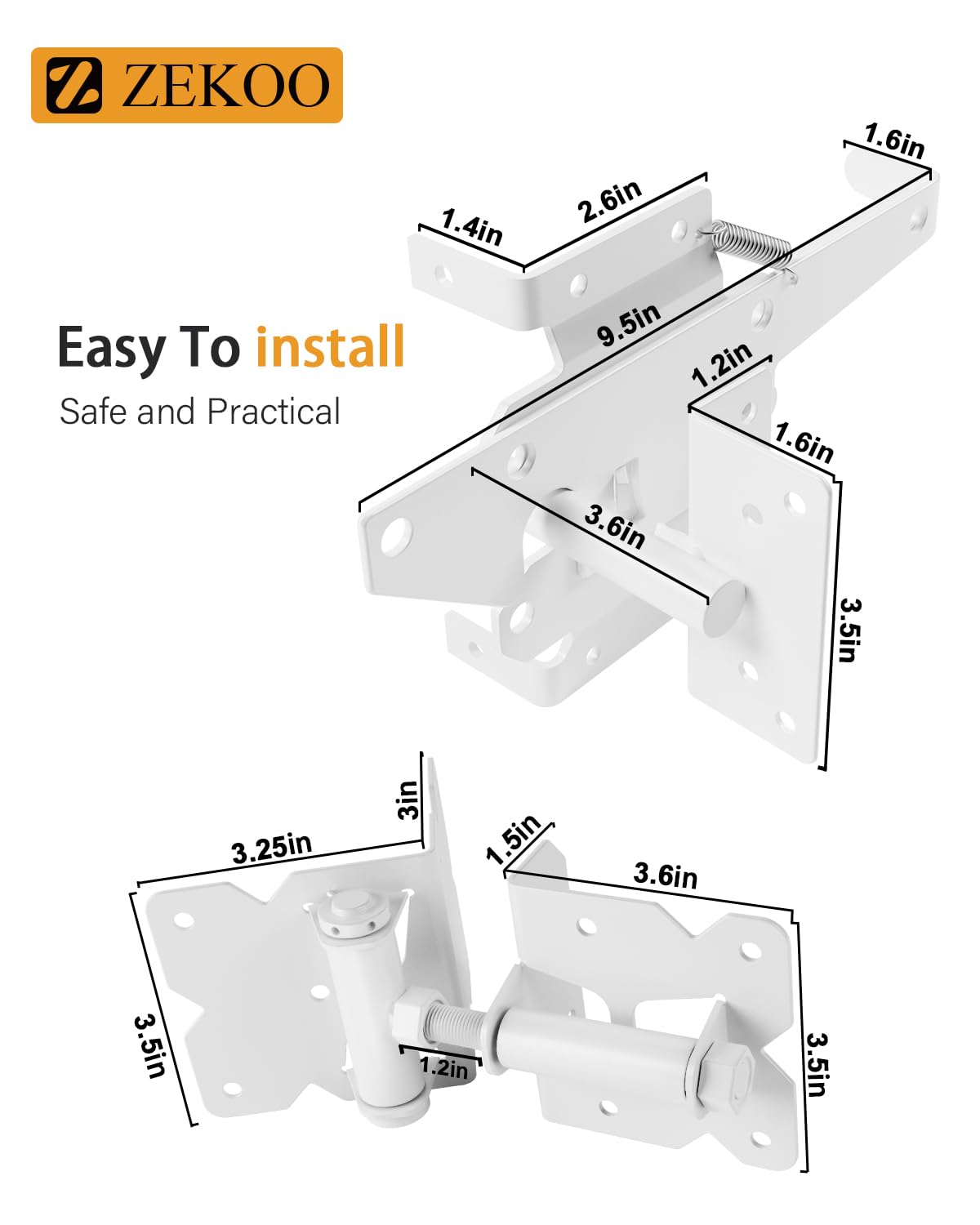 ZEKOO Cerniere a chiusura automatica per recinzioni in vinile e PVC con chiusura bianca (1, bianco)