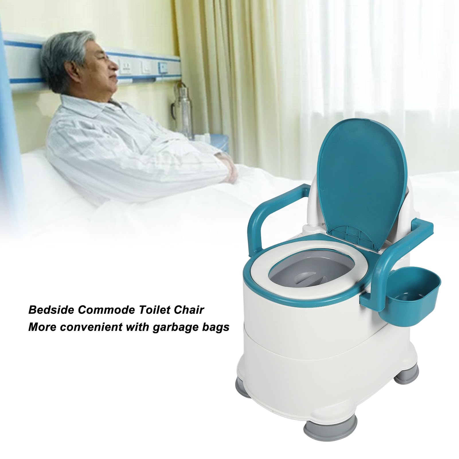 Chaise Percée de Chevet à Double Seau, Chaise de Toilette Portable Antidérapante, Accoudoirs Plus Larges, Dossier rembourré Doux, Chaise de Toilette de Chevet pour Personnes âgées