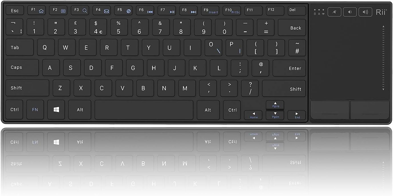 Rii 2.4GHz Wireless Keyboard with Trackpad, K22 Portable Multi-media Keyboard with Touchpad for PC Laptop Tablet Smart TV Home Theatre,Rechargeable Battery QWERTY UK Layout Silent Click