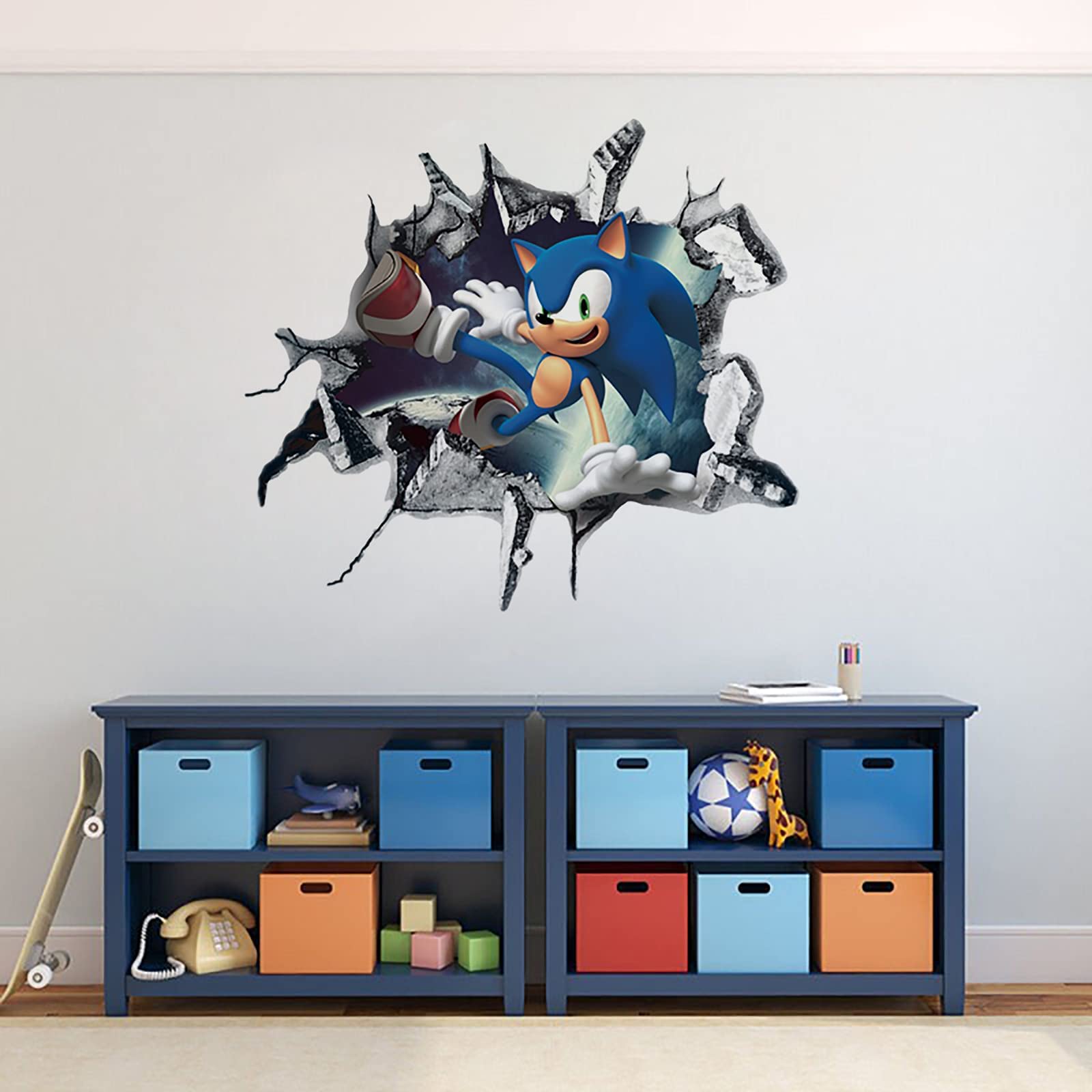 The Hedgehog Cartoon 3D Broken Wall Game Wall Stickers Children's Bedroom Living Room Background Wall Stickers Removable PVC Home Decoration