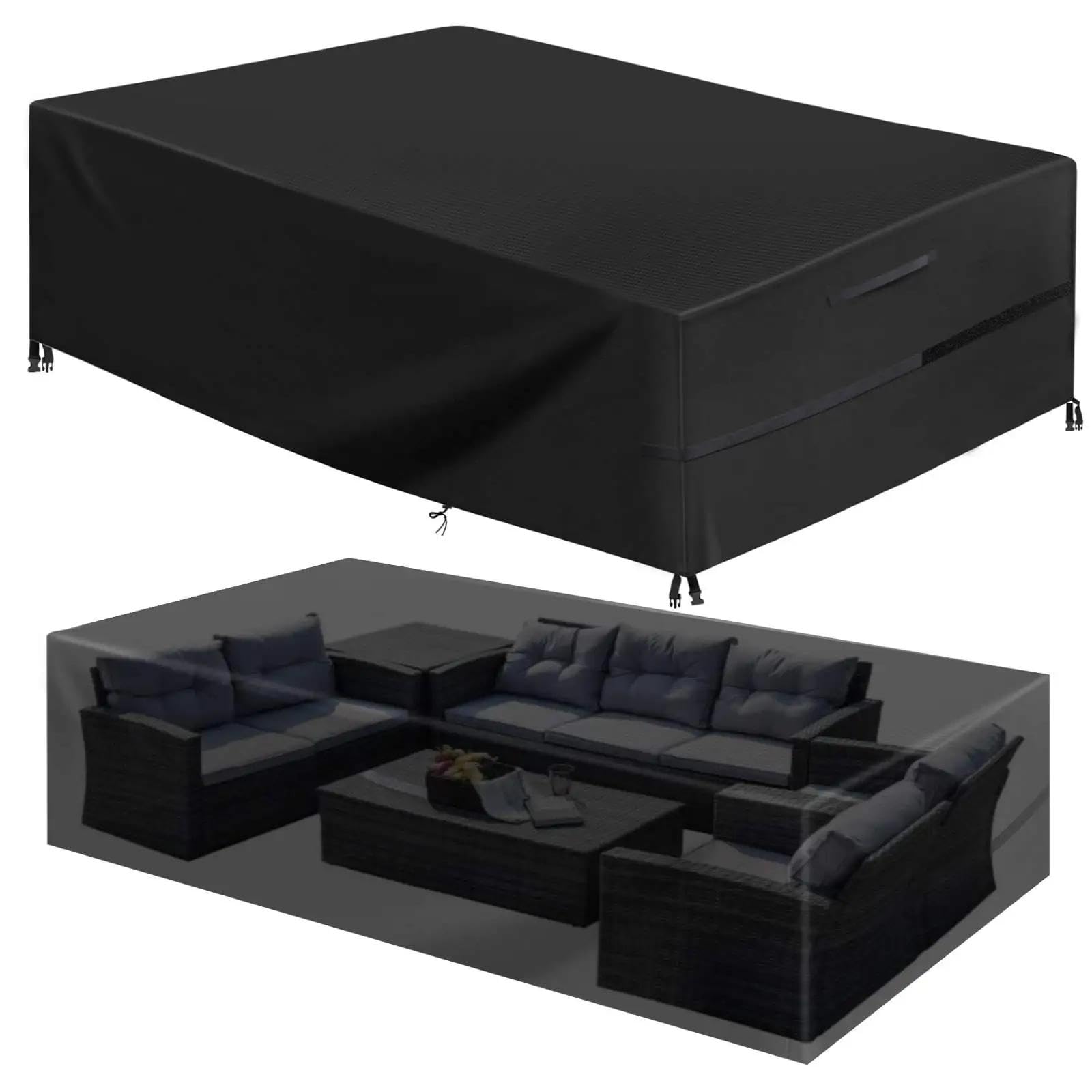 3 Sitzer Gartenbank Schutzhülle Abdeckung mit Kordelzug 4 Schnappverschlussgurte,350x350x100cm für Gartenmöbel Gartensofa Schutzhülle für rechteckigen Gartentisch