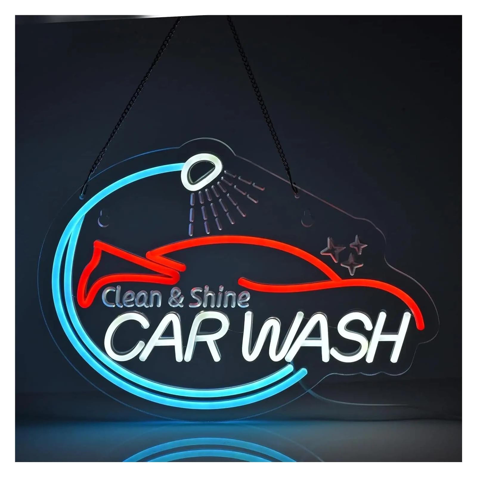 LEMST Signs Lamp Car Wash Neon Sign Neon Light Hanging USB Dimmable Wall Decor for Gas Station Facility 40x29cm
