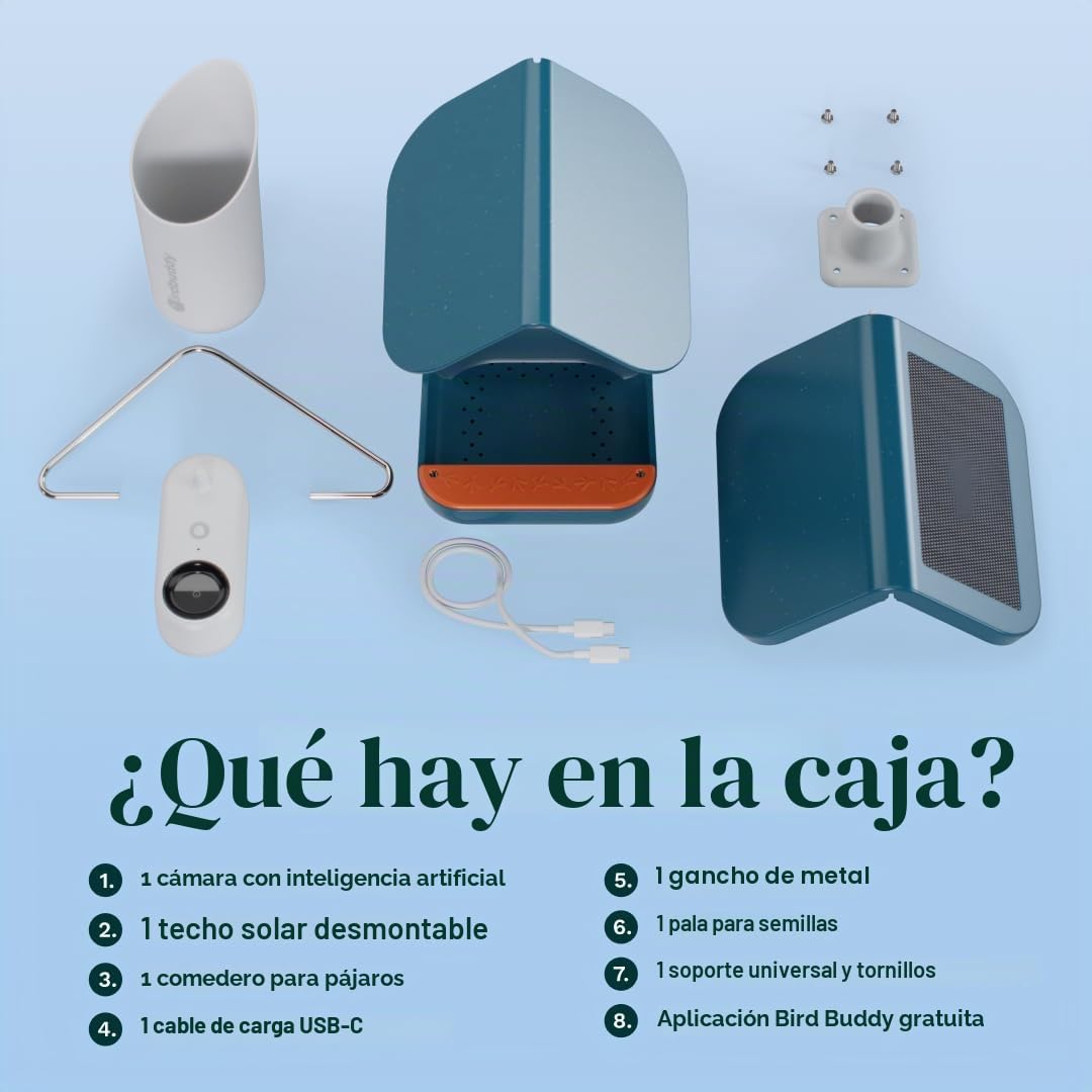 Bird Buddy - Alimentador de pájaros Inteligente Original con cámara de energía Solar, cámara AI de Alta resolución para Hermosas Fotos cercanas y una Experiencia única