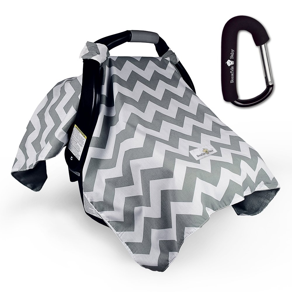 Car Seat Cover, Chevron with Free Stroller Hook, Grey