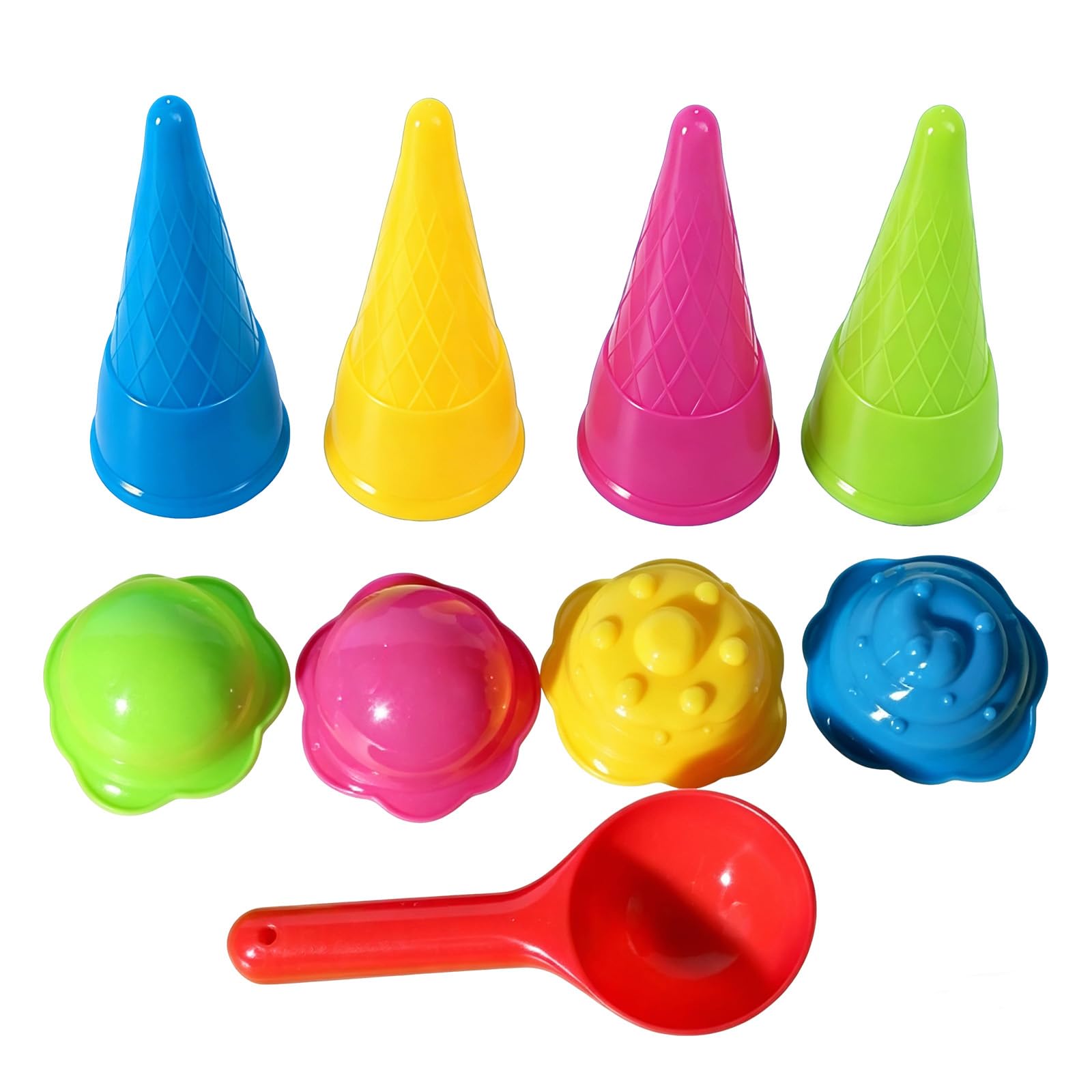 9 Pcs Ice Cream Cones Beach Toys, Sand Toys with A Circular Shovel, Ice Cream Play Set, Includes Scoop for Sand Play Activities, Sandpit Toys for Sandpit and Outdoor Play