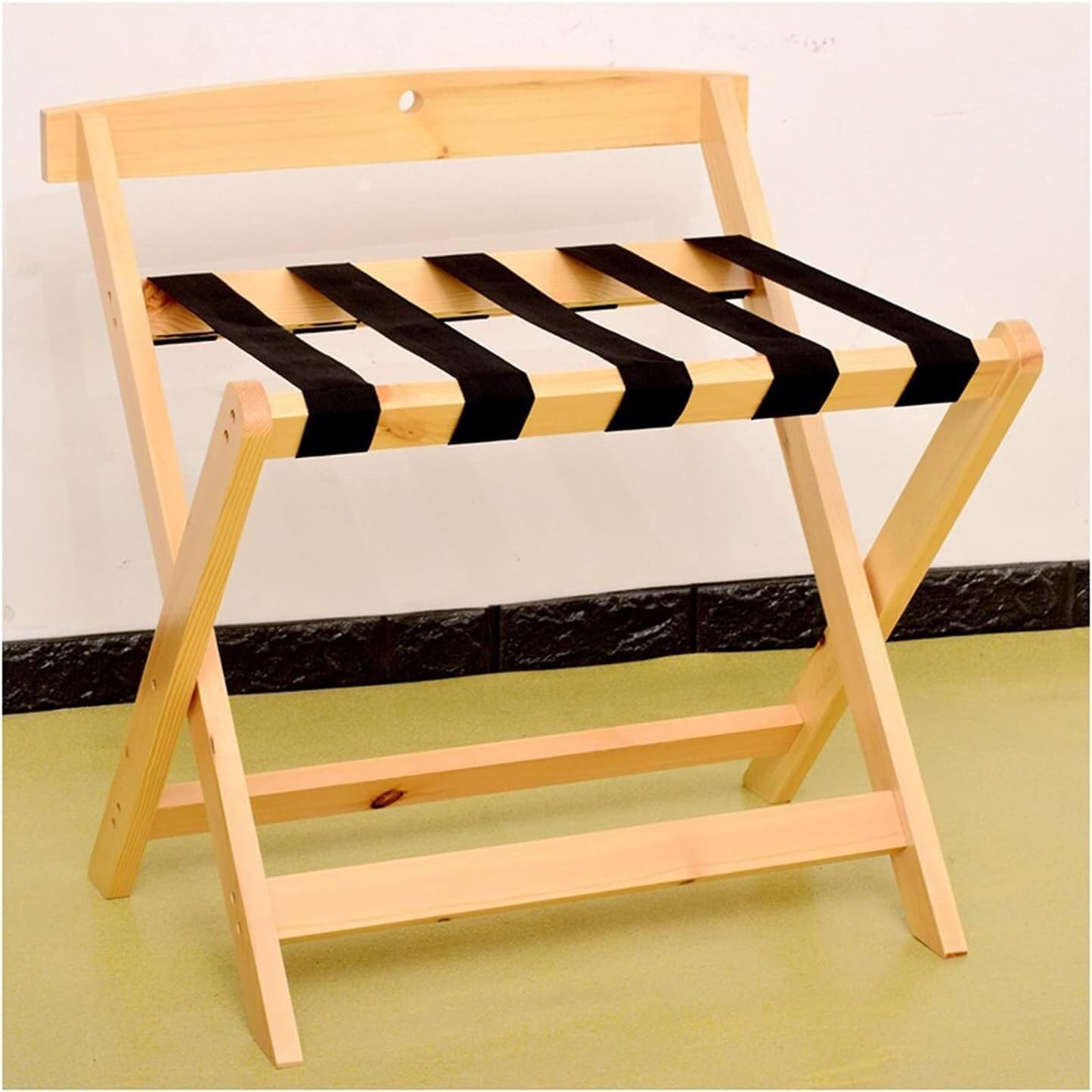 MSHGSKU Luggage rack Wooden Luggage Stand Folding Luggage Rack With Nylon Webbing Strap Luggage Holder(Wood)