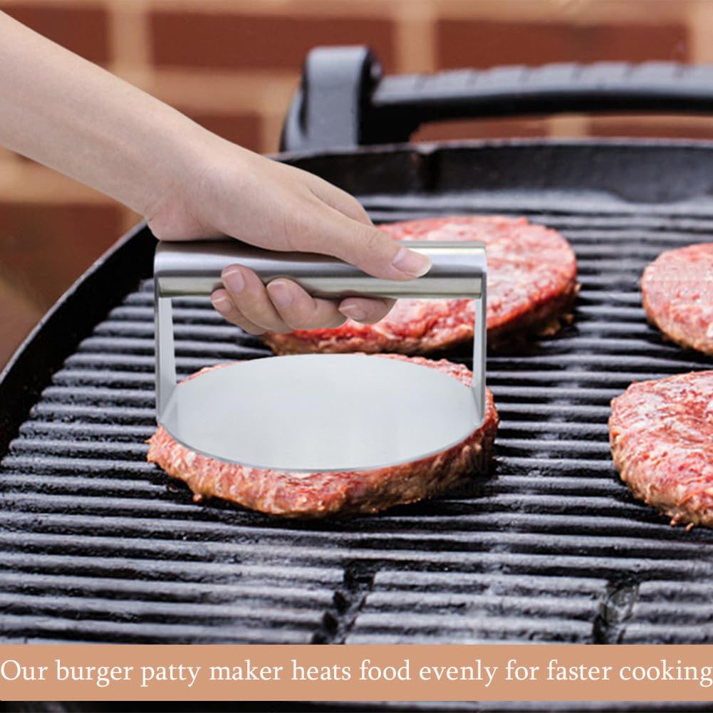 Lsydgn Presse à Burger 16cm En Acier Inoxydable,Presse à Galette Pour Hamburger En Acier Inoxydable,Round Burger Smasher Set,Presse à Hamburger Grande Taille,Smash Burger Set Pour Griller