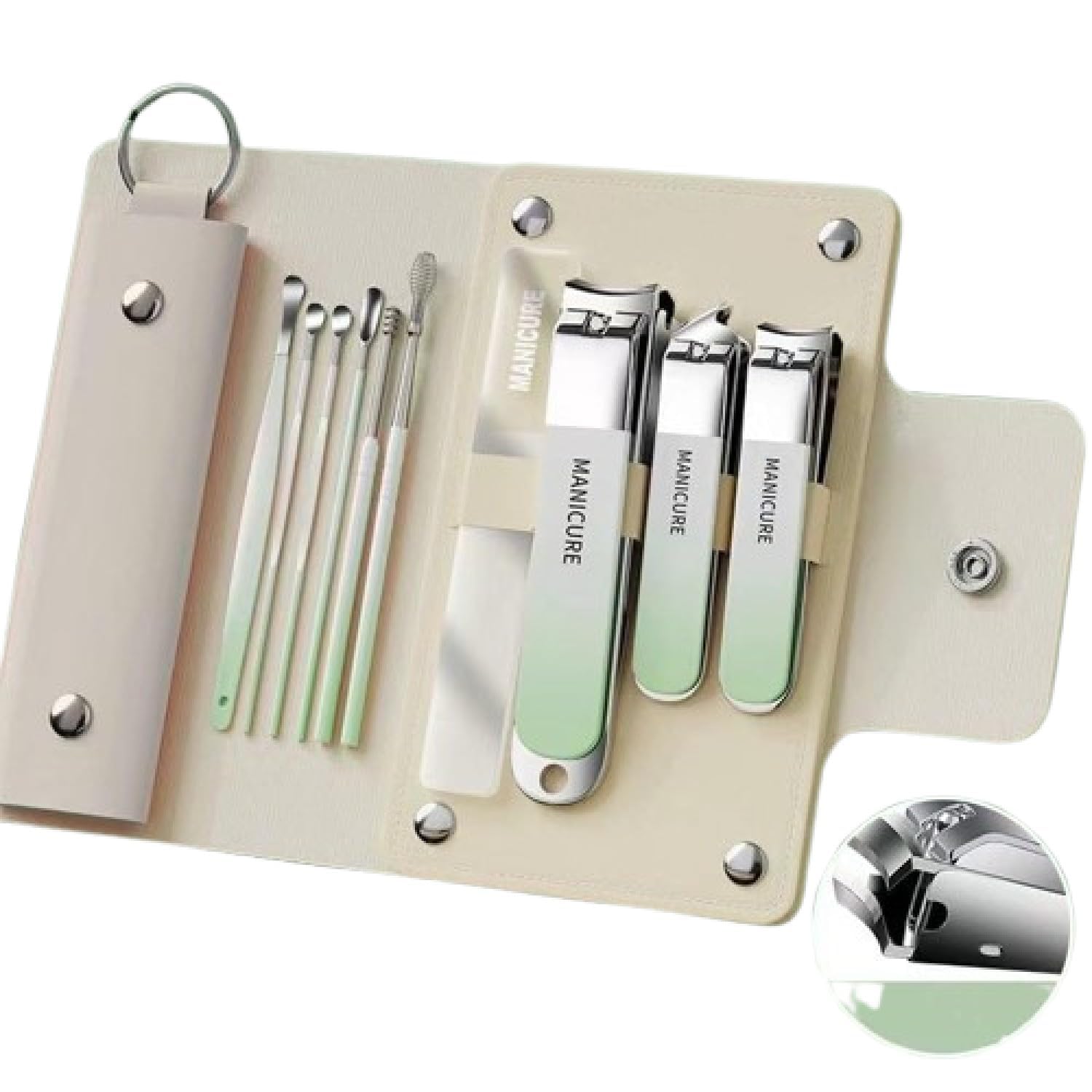 Jeyux 10 in 1 Nail Clippers Set, Large Toe Nail Clippers Kit, Sharp Stainless Steel Cutter for Thick Finger Nail, Professional Grooming Kits, Travel Nail Kit for Women (Light Green)