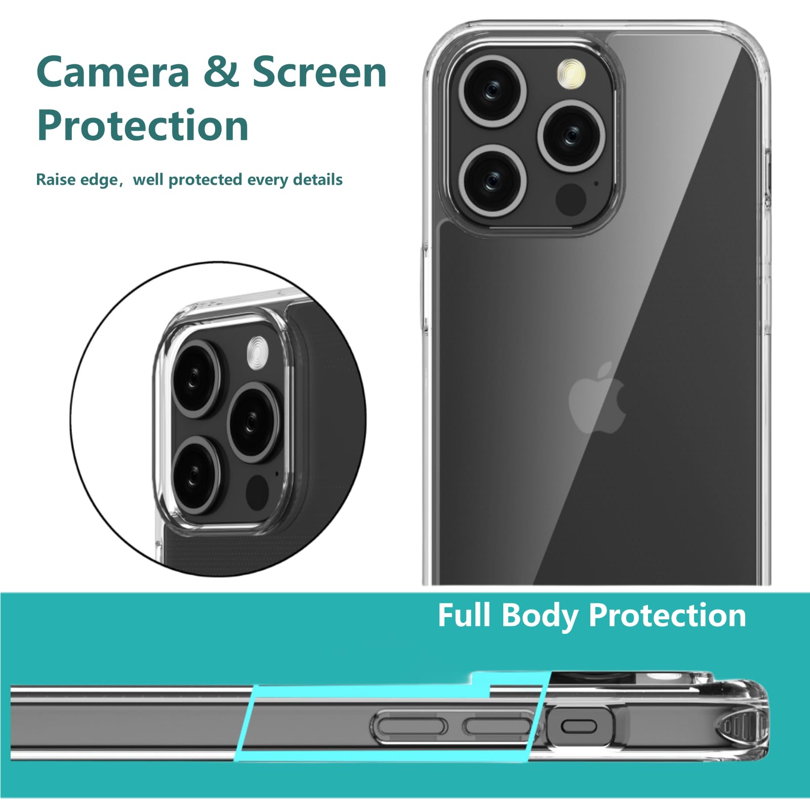 OLEPHY Cover per iPhone 16 Pro con Cordino 6,3'', Trasparente Custodia con Regolabile Collana, Protezione Completa [Antiurto] [AntiGraffio] Case con Laccio Tracolla, Grigio