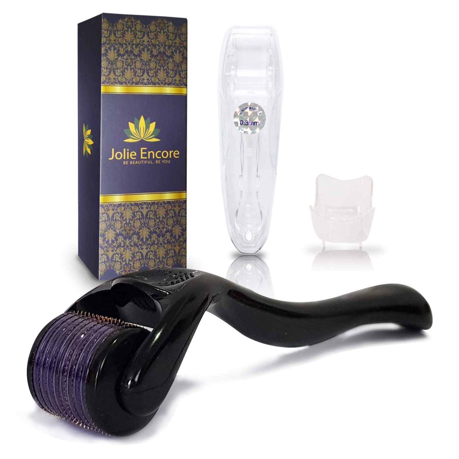 Jolie Encore Derma Roller Kit for Face - .30Mm Microneedle Roller - Cleaning Cup and Storage Case Included