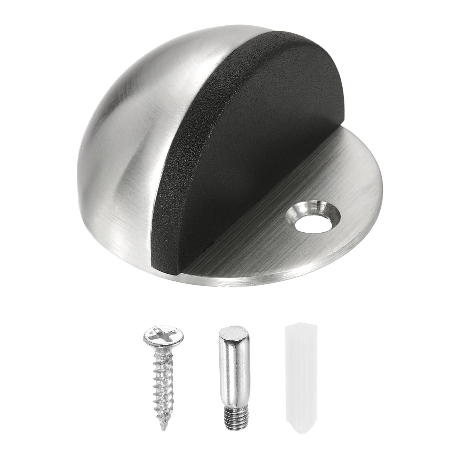 sourcing map Low Dome Floor Door Stop, 45mm Dia. Stainless Steel Door Stopper, Half Dome Rubber Bumper Wall Protector with Screws for Bedroom Bathroom Office, Silver Tone