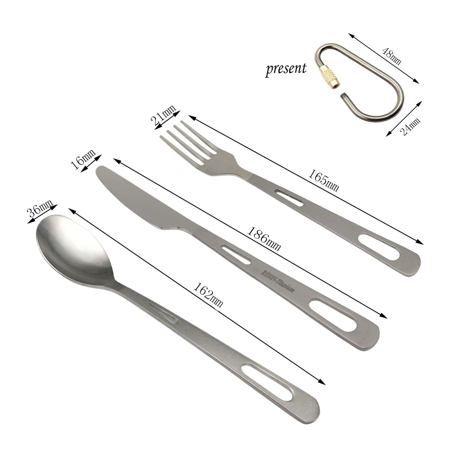 RISON Titanium Spork Cutlery Set Ultralight Utensil Spoon Fork Knife Flatware 3PCS Polished Head Titanium Cutlery Set with Matte Finish Handles for Home Use Outdoor Travel Camping Backpacking