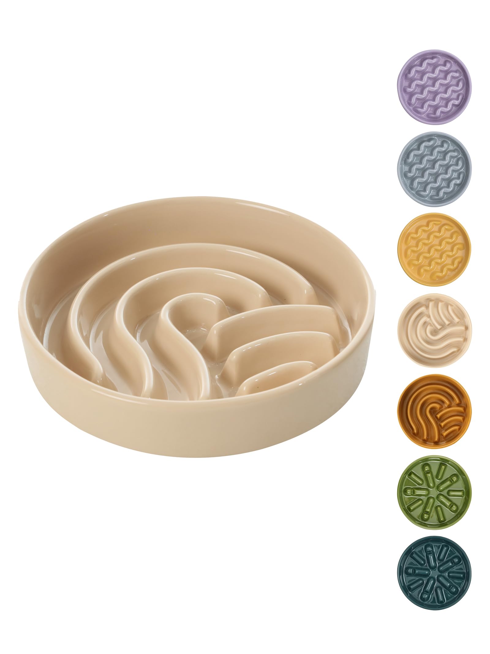 BICOPET Ceramic Maze Dog Slow Feeder with Non-Slip Silicone Rim – Heavy-Duty Stoneware Bowl with Puzzle Pattern for Bloating & Obesity Prevention (Apricot-S)