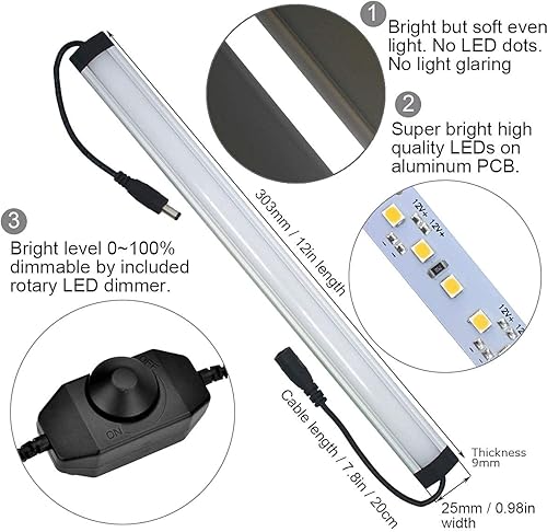Miniatura 7 de Litever Kit de 6 barras de luz para debajo del gabinete, kit de iluminación LED de luz diurna 5000K paquete de 5 cables de extensión delgados de 20