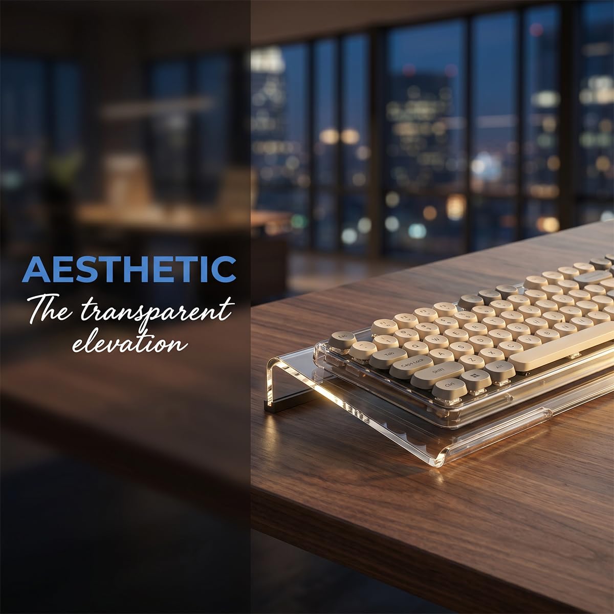 Plateau pour Clavier en Acrylique Transparent,43x14cm Support Ergonomique | Incliné Rehausseur Antidérapante en Silicone pour Frappe, Convient à la Plupart Des Claviers, pour Bureau, Maison, école