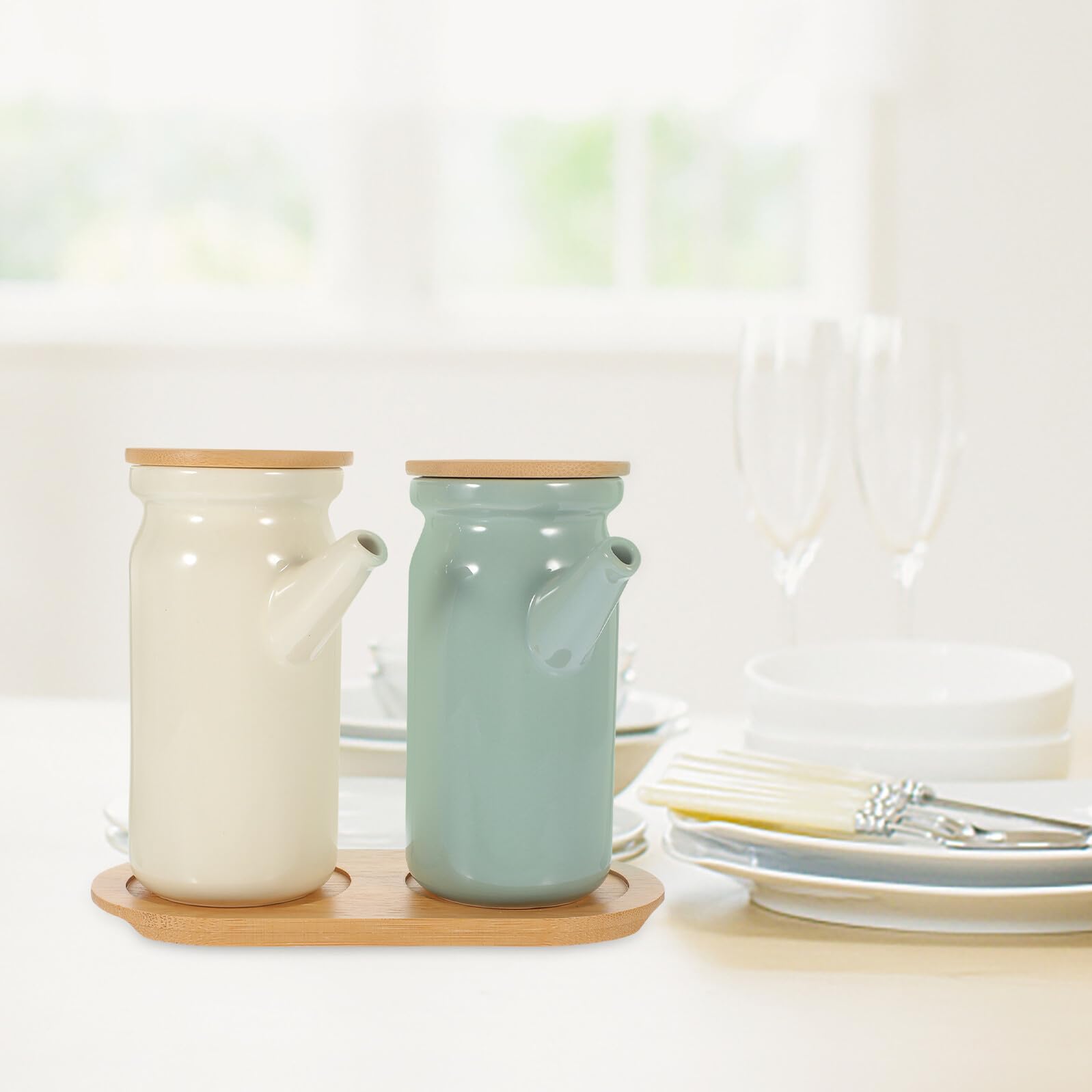 Sewroro Juego de Aceitera y Vinagrera de Cerámica Compacto con Superficie Lisa para Cocina 1 Set Adecuado para Supermercado y Buffet