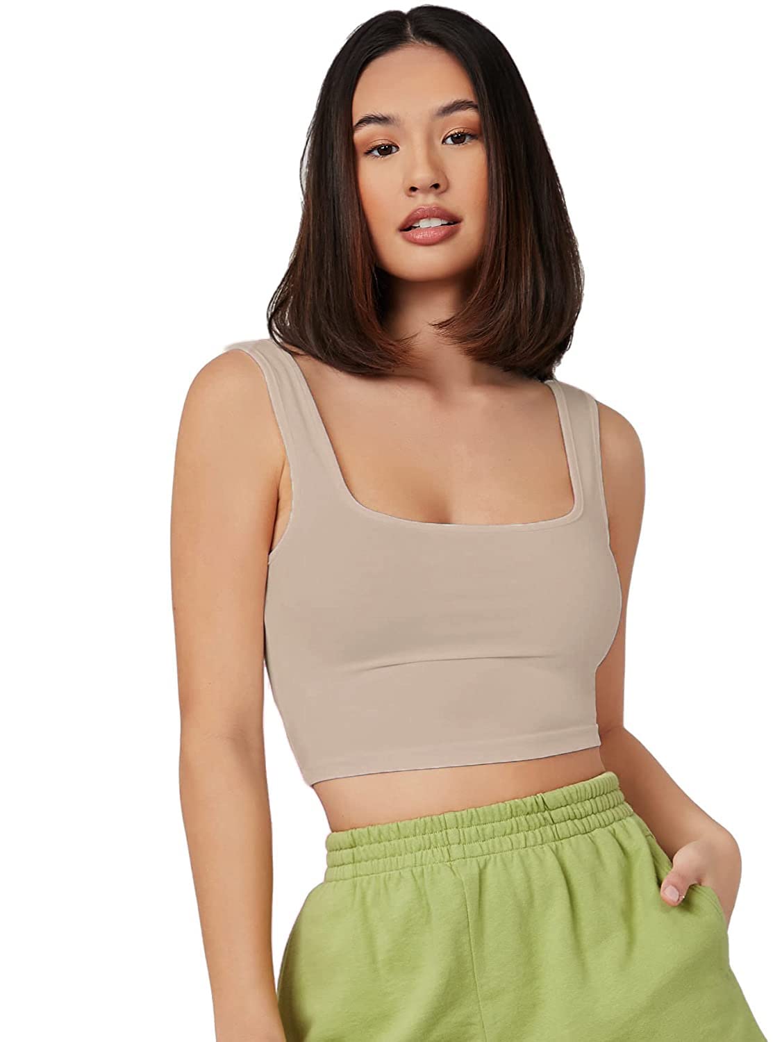 women's & girls' solid ribbed square neck slim fit crop tank tops | solid, square neck, sleeveless, crop top, gym top | top for women