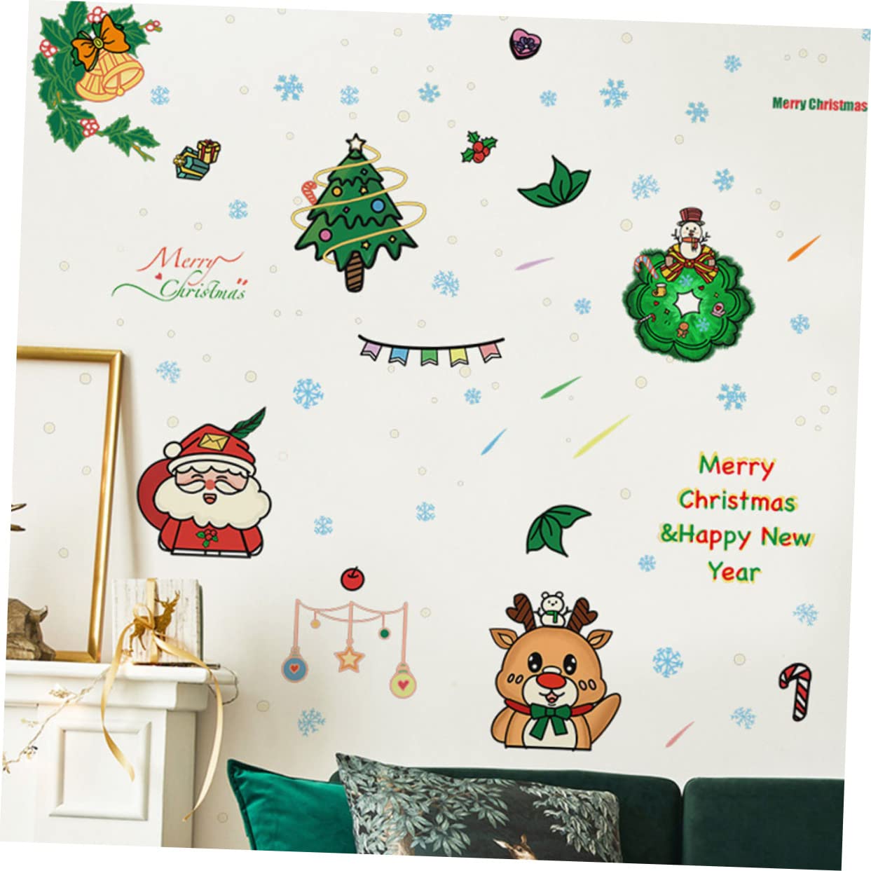 OSALADI 18pièces Stickers Muraux De Noël Autocollants De Décoration De Fenêtre Avec Motifs De Père Noël Sapin Et Rennes Décorations De Fête à Coller Sur Surfaces Lisses