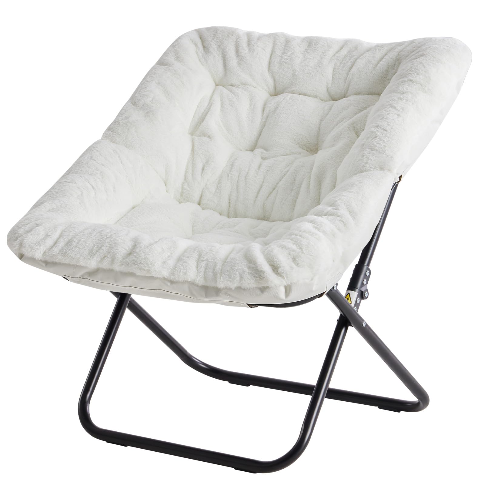 Simple Deluxe Oversized Square Moon Chair for Adults, Soft Faux Fur Folding Lounge Chair with Sturdy Steel Frame, Comfortable Reading Gaming Chair for Living Room, Bedroom, White