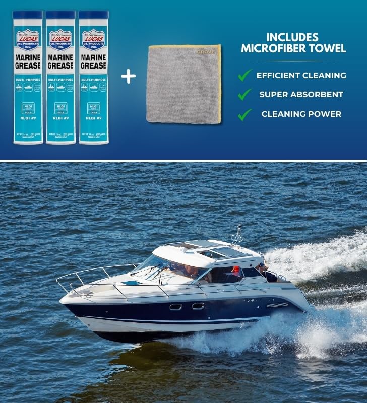 Image of Marine Grease 14 oz Bundle with Microfiber Cloth - Heavy Duty Marine Grease for Trailer Wheel Bearings, Chassis Lubrication, and Outboards - Extreme Pressure - Rust & Oxidation Resistant - (4 Items)