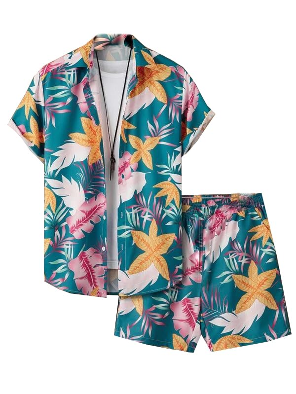 GRECIILOOKSMen's Rayon Printed Co-Ord Set | Night Suit | T-Shirt and Shorts Set | Night Dress | Pyjama Set