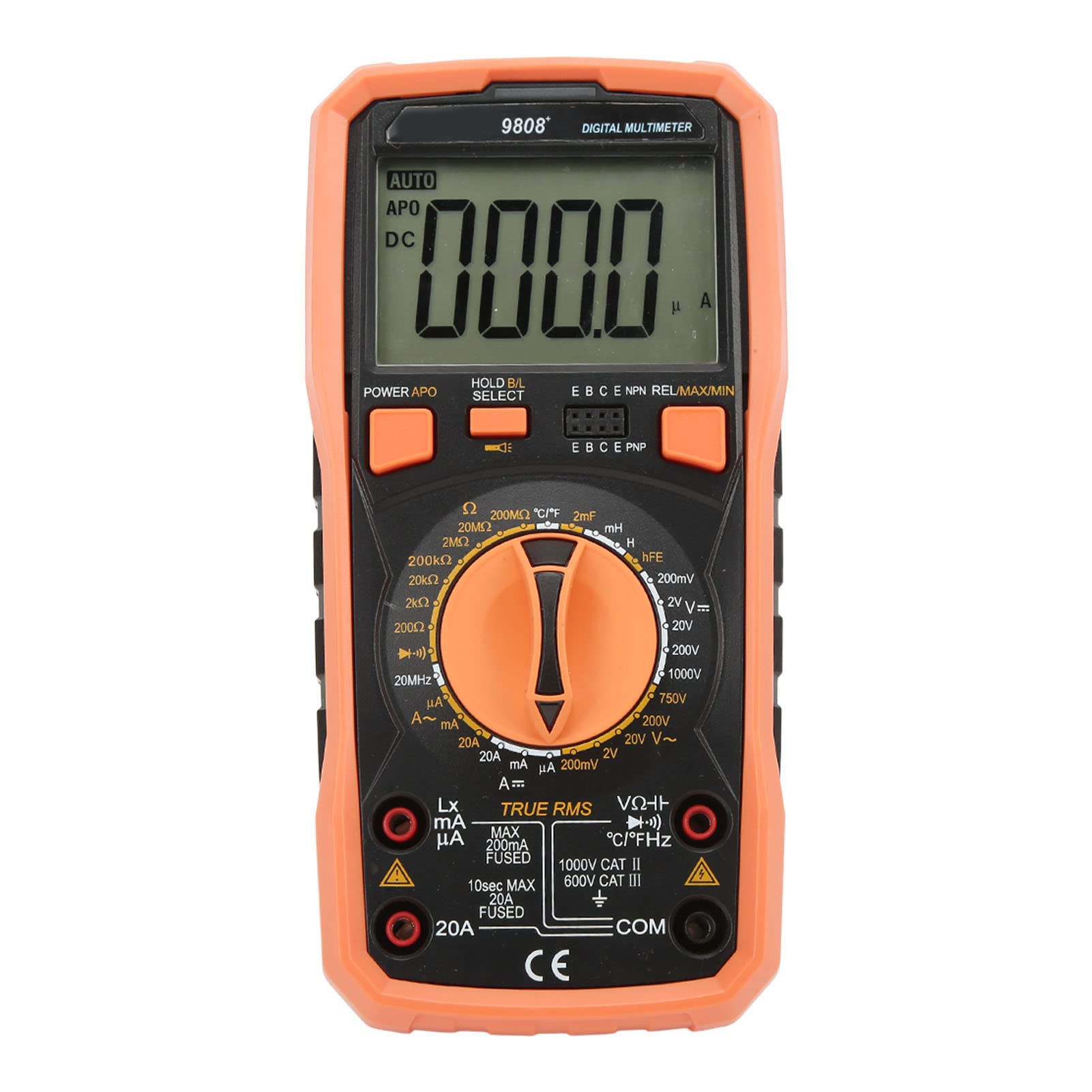 Multimetro Digitale Ad Alta Precisione 9808+, Tester Elettrico Multifunzionale Che Misura la Corrente di Tensione CA CC per Laboratori e Fabbriche, Schermo LCD Trasparente, Design Compatto