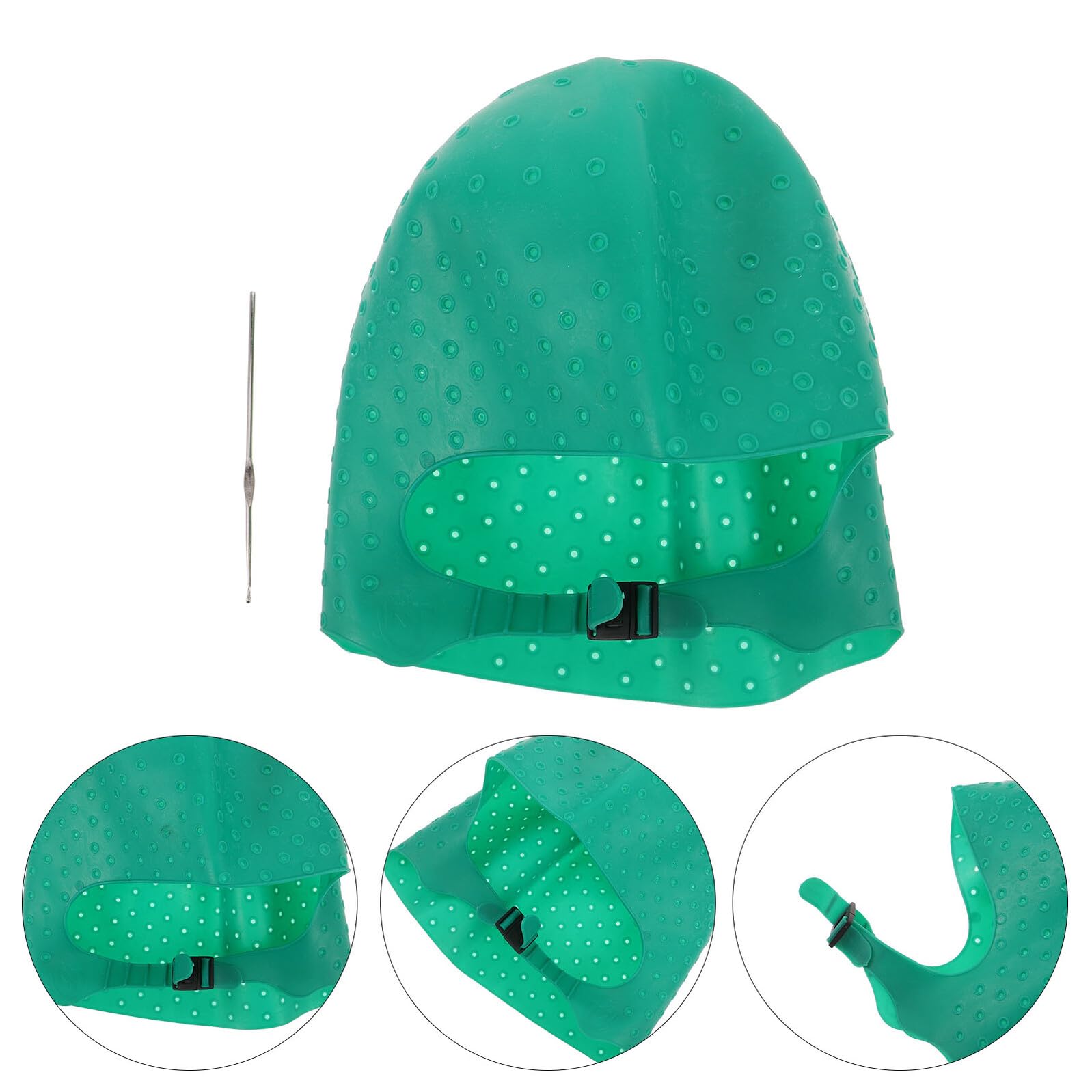 Bonnet de Coloration en Silicone Vert avec Aiguilles Perforées pour Mèches Kit Professionnel pour Décoloration et Soins Capillaires à Domicile et Salon Outil Solide et Souple