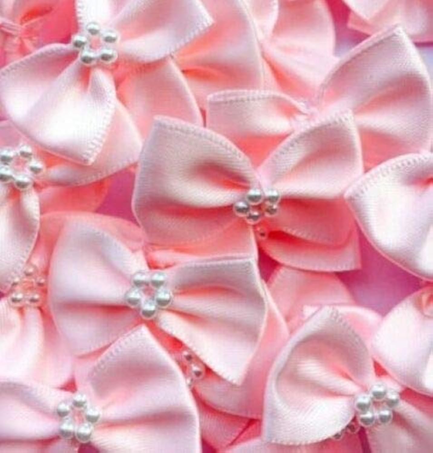 Trucraft 3.5cm Satin Ribbon Pearl Craft Bows Baby Pink Pack of 10