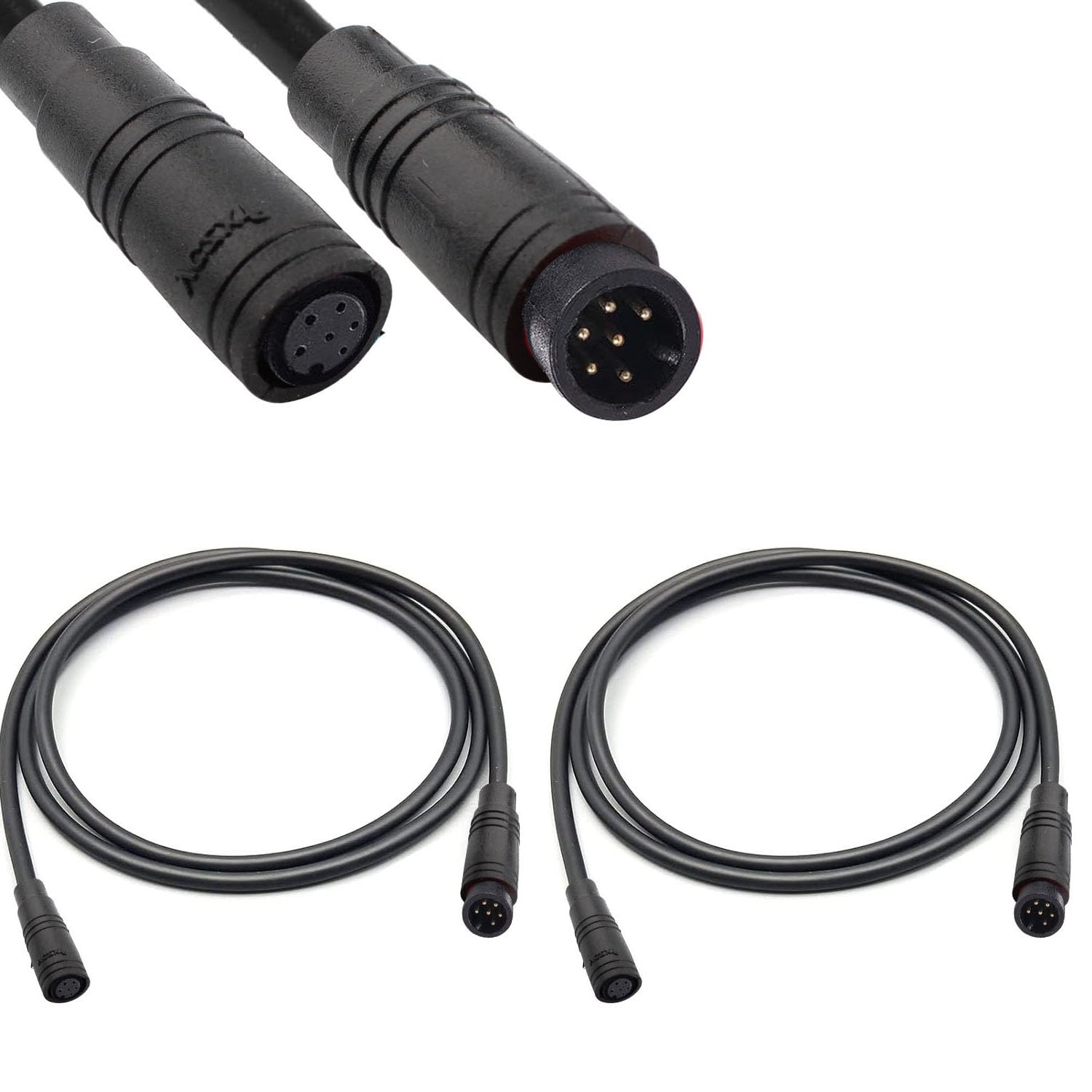 RUNCCI-YUN 2Pcs Ebike 6 Pin Waterproof Extension Cable Connector e-bikes male and female Plug Wire,6 pin cable connector,for electric bike light,Throttle,Ebrake-50cm M8