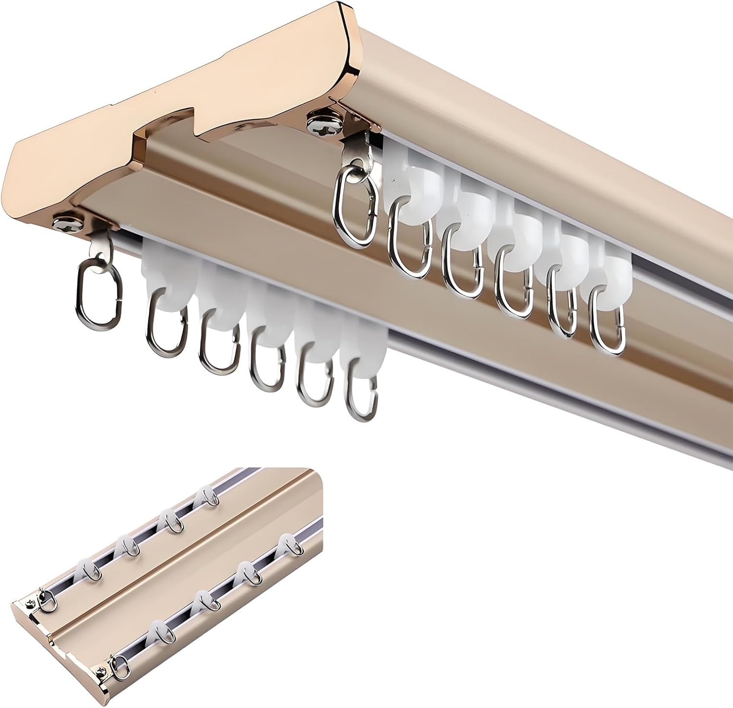 DLLDQBD Bedroom Double Curtain Track System Heavy Duty Conjoined Curtain Rail Ceiling Mount Streamline Aluminium Curtain Rod Set For Office Home Room Divider(Size:5.2FT/160CM,Color:A)