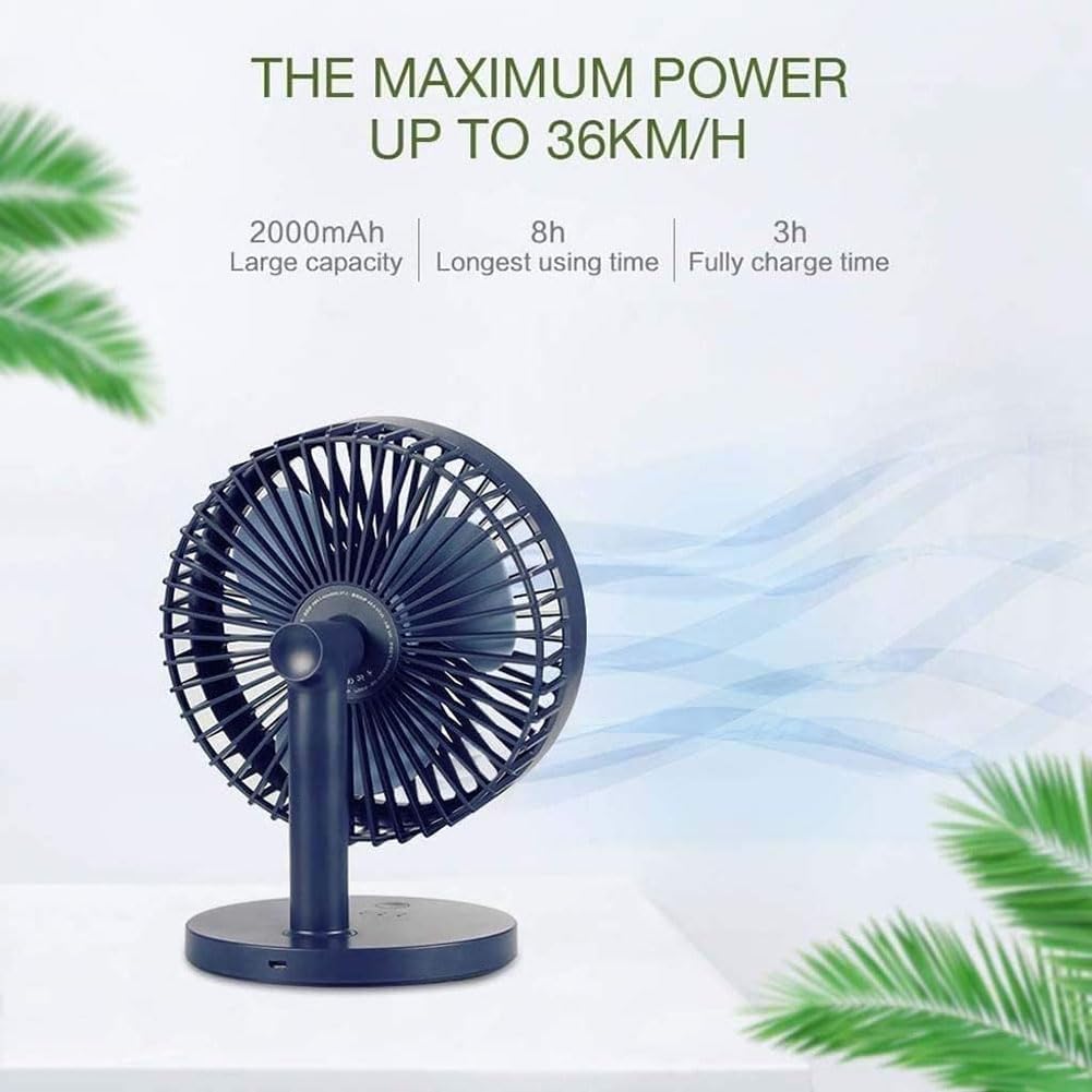 7 Inch Portable Table Fan with Adjustable Tilt Angle, Mini USB Rechargeable Quiet Compact Fan for Personal, Travel, Camping, Indoor and Outdoor (Samll)