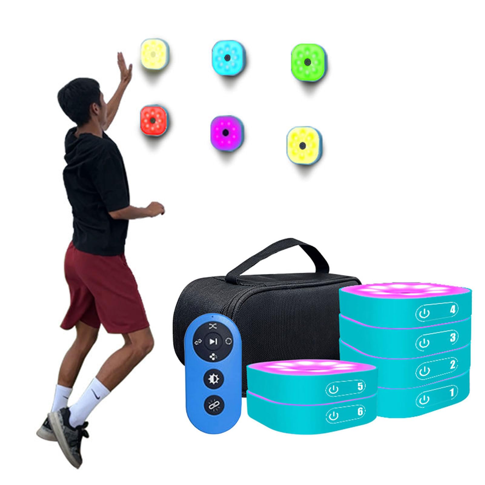SUZLAZYR Reaction Training Lights, Remote Control Agile Fitness Lamp, 4 Modes & 4 Light Color, Improve Speed, Agility and Reaction Time,6 Lights