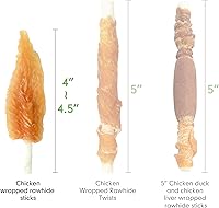Vista 5 de MON2SUN Dog Rawhide Twist - Palitos de cuero crudo envueltos en pollo de 4 a 4.5 pulgadas para cachorros y perros pequeños, promueve golosinas