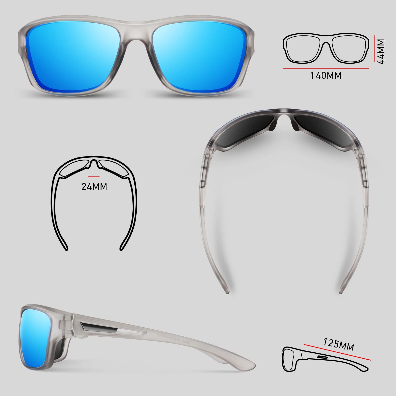 WEAROYO Gafas de sol deportivas polarizadas para hombres y mujeres, gafas rectangulares para pesca, conducción, protección UV400