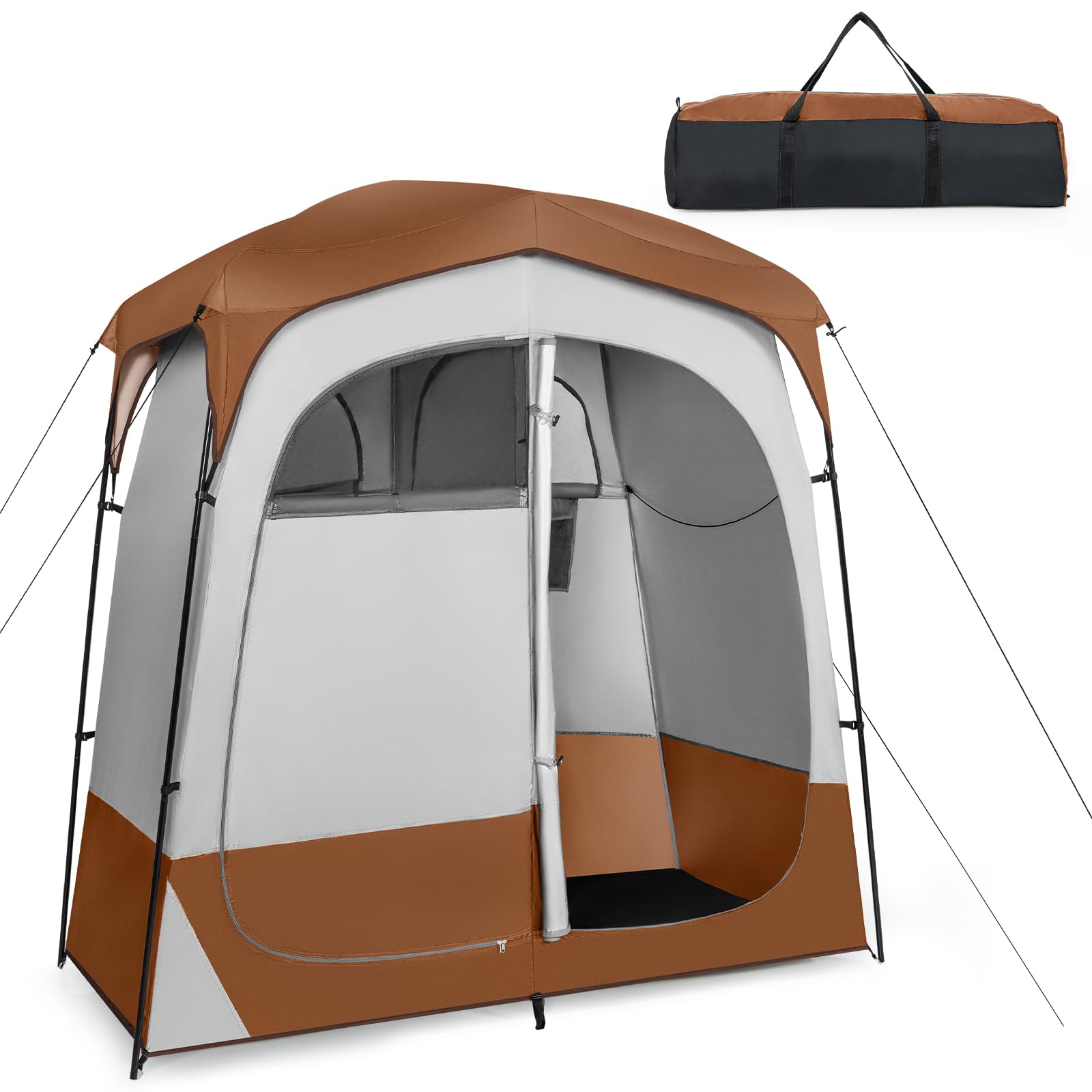 HOMASIS Tente de Douche Double pour Camping, Tente de Salle de Bain pour WC avec Fenêtre, Poche de Rangement, Crochet et Sac de Transport, Vestiaire Portable pour Plage, Randonnée, Pêche