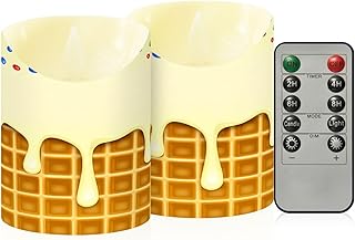 Flickering Flameless Candles,Melted Cream LED Battery Operated Candles with Remote Control and Timer for Christmas Home Wedding Birthday Decoration Medium 2 Pack