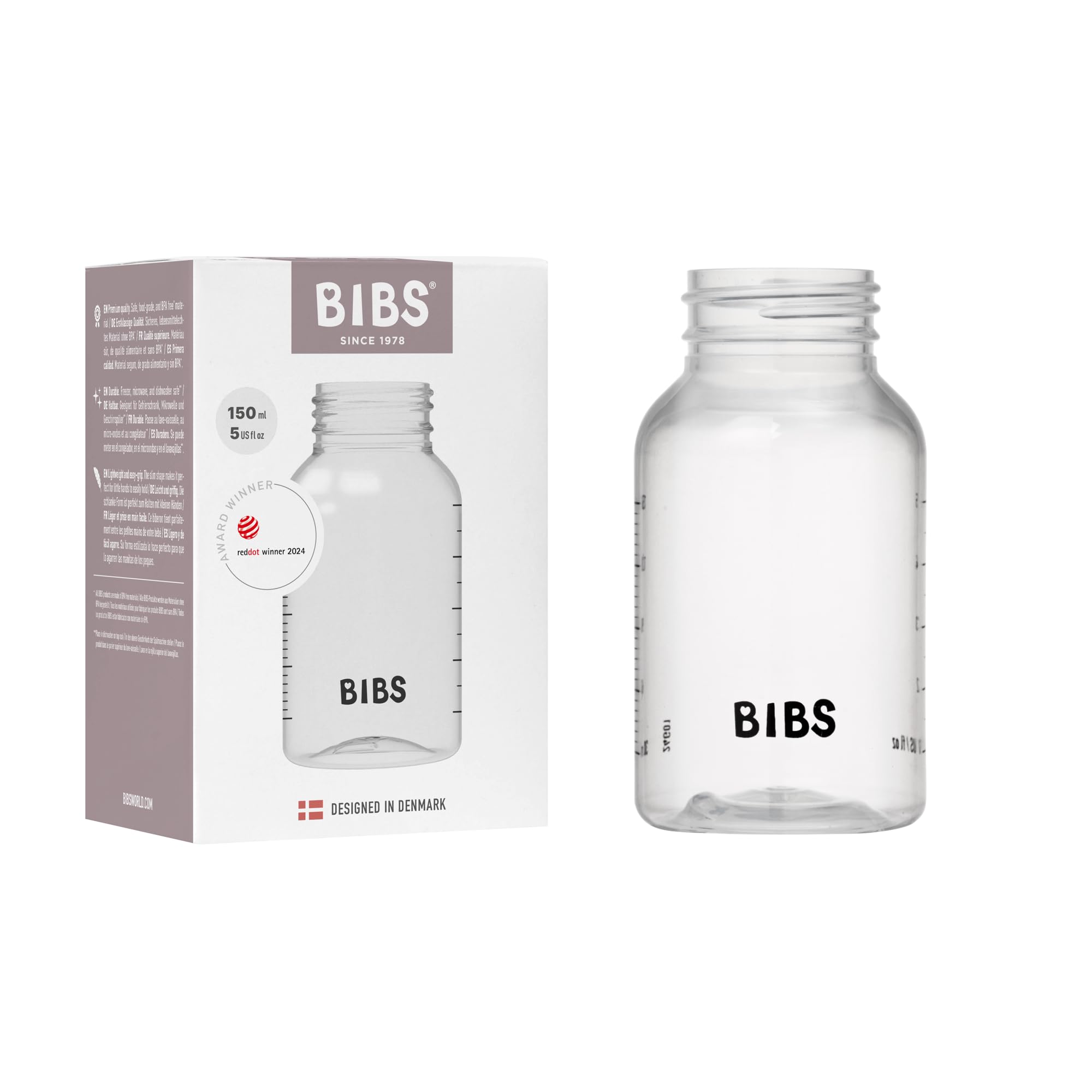 Biberon BIBS 150 ml - Senza BPA, lavabile in lavastoviglie - Compatibile con i set biberon BIBS (acquistabili separatamente)